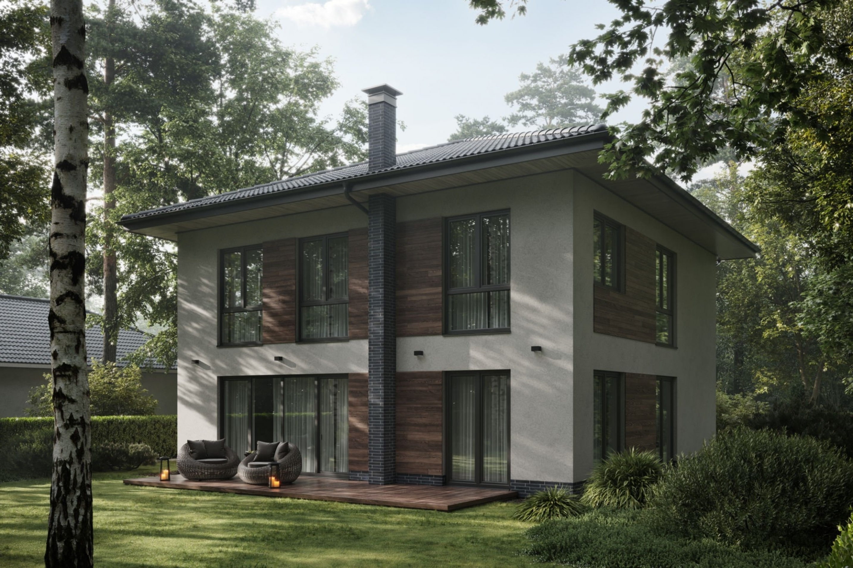 Modern two-storey house among trees